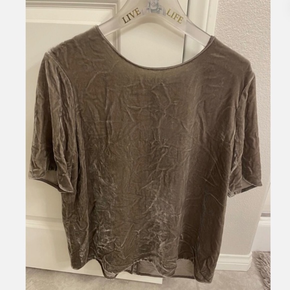 NWT VINCE Short Sleeve Velvet Crew Neck Top Ragweed Size L - Picture 1 of 8